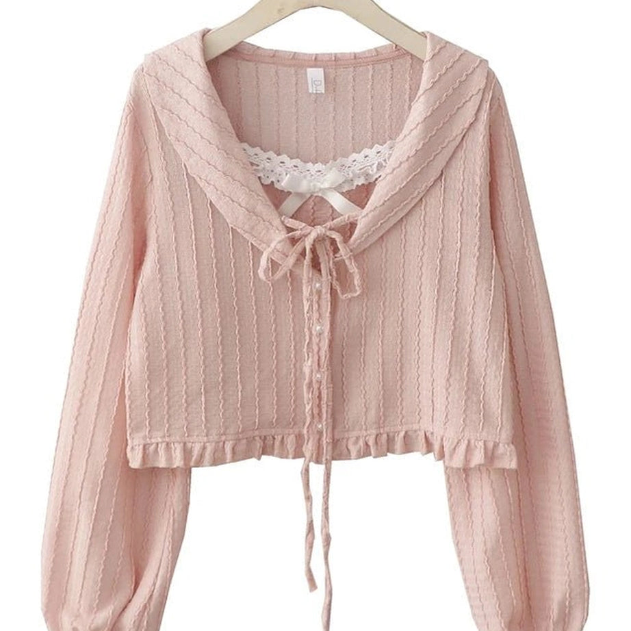 Coquette Ribbon Charm Cropped Blouse Pink One Size Shoptery