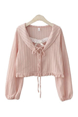 Coquette Ribbon Charm Cropped Blouse Pink One Size Shoptery