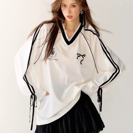 Ribbon Play Aesthetic Oversized Jersey Top Shoptery