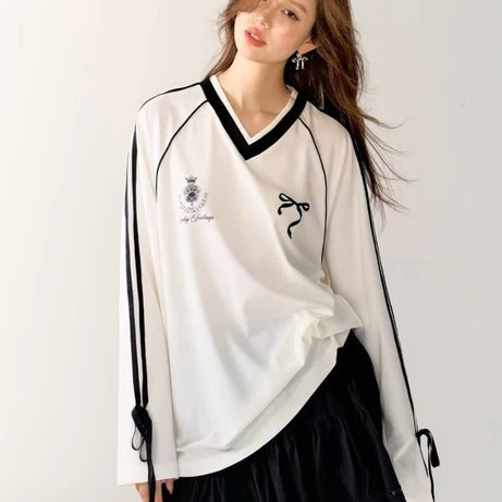 Ribbon Play Aesthetic Oversized Jersey Top Shoptery