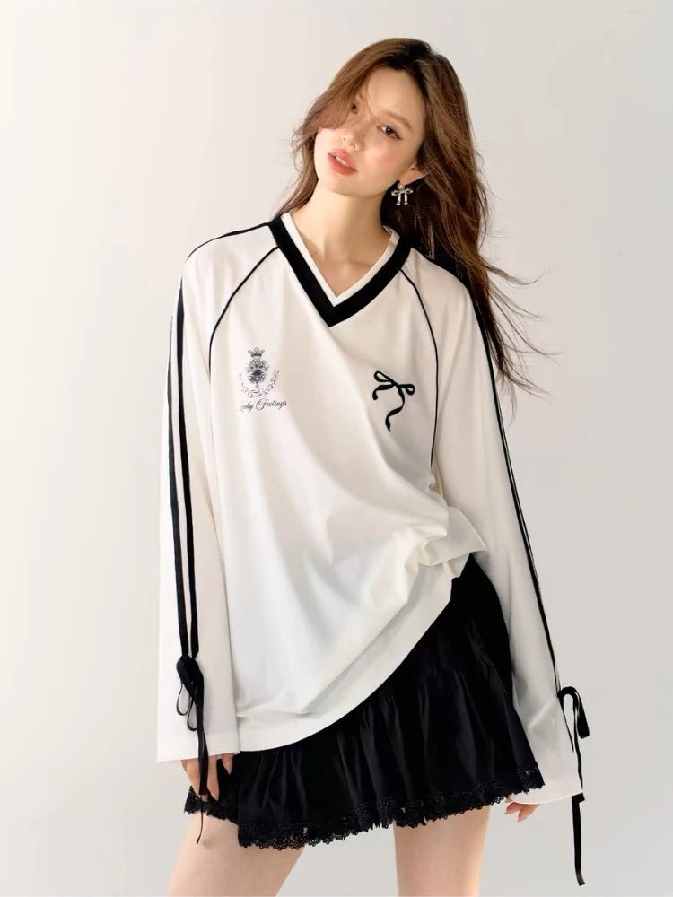 Ribbon Play Aesthetic Oversized Jersey Top Shoptery