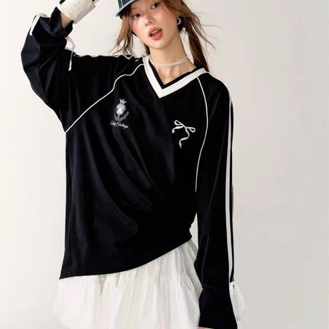 Ribbon Play Aesthetic Oversized Jersey Top Shoptery