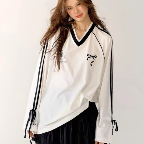 Ribbon Play Aesthetic Oversized Jersey Top White Shoptery
