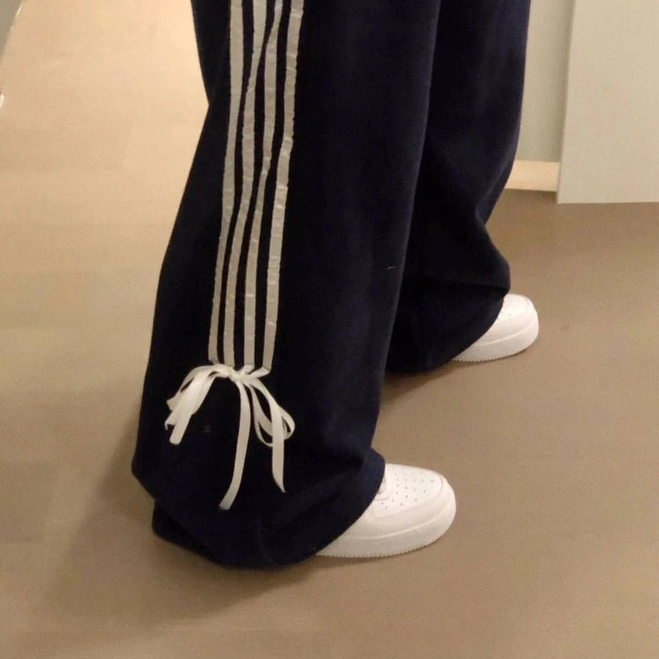 Y2k Ribbon Striped Wide-Leg Pants Shoptery