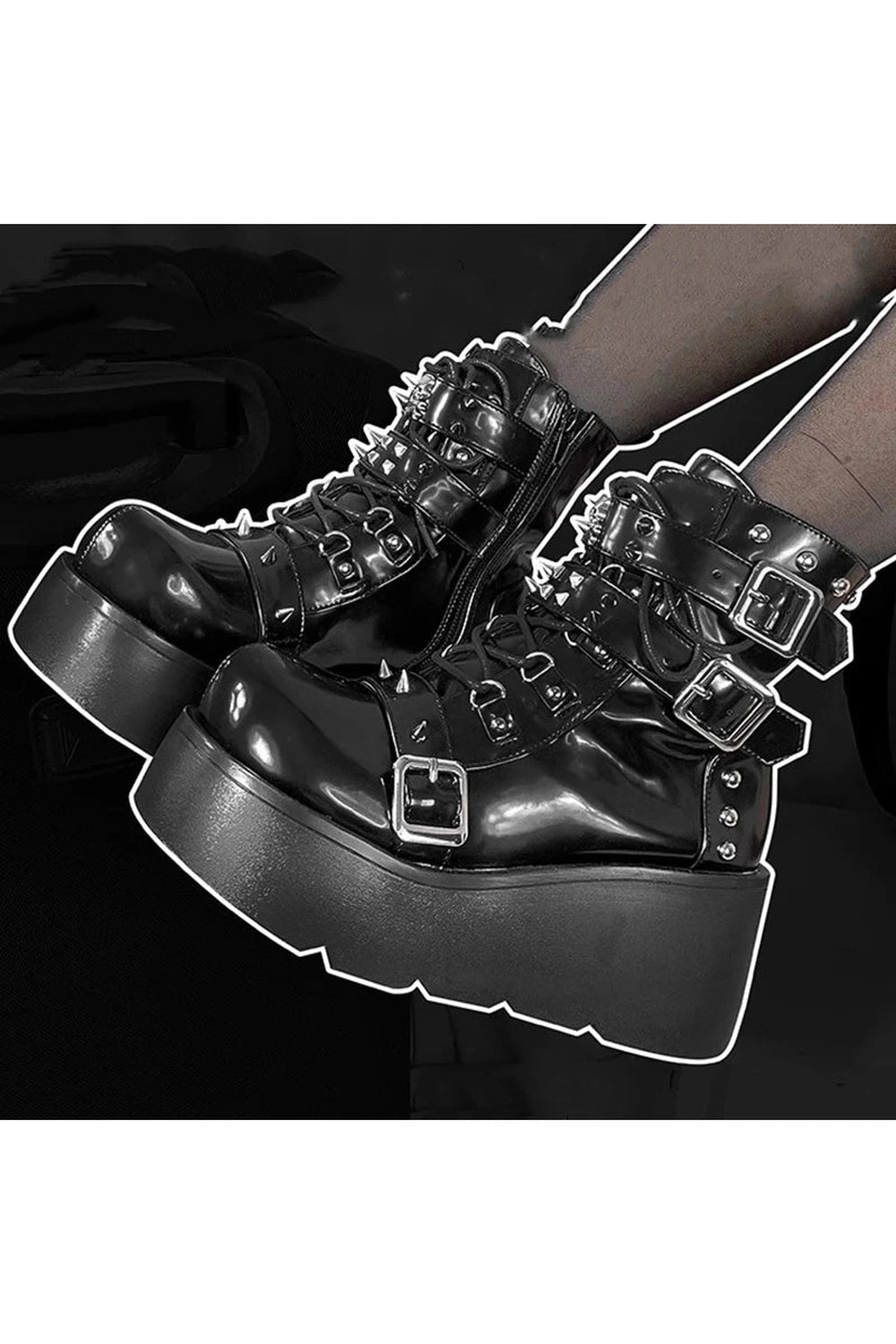 Rivet Platform Alt Punk Boots Black Shoptery