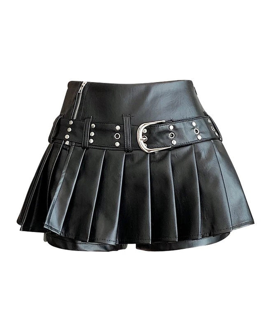 Riveted Pleather Mini Skirt - Skirts