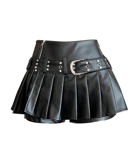 Riveted Pleather Mini Skirt - Skirts