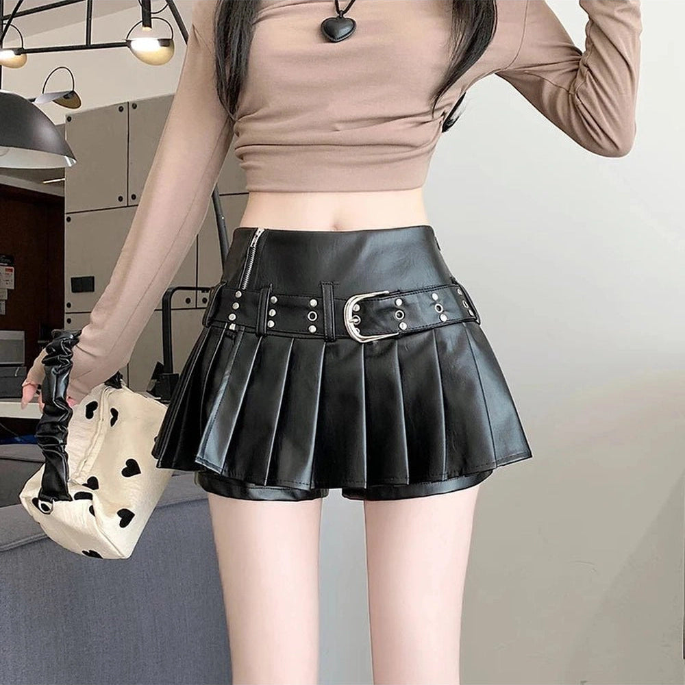 Alt Riveted Pleather Mini Skirt Shoptery