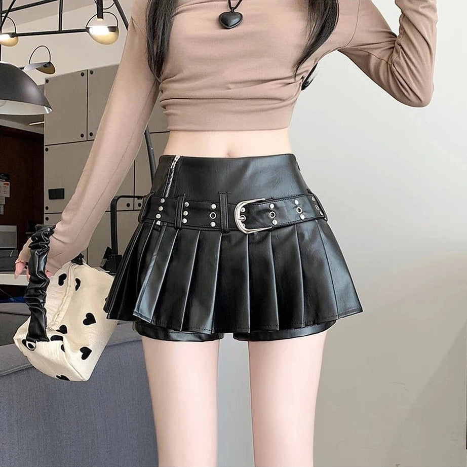 Alt Riveted Pleather Mini Skirt Shoptery