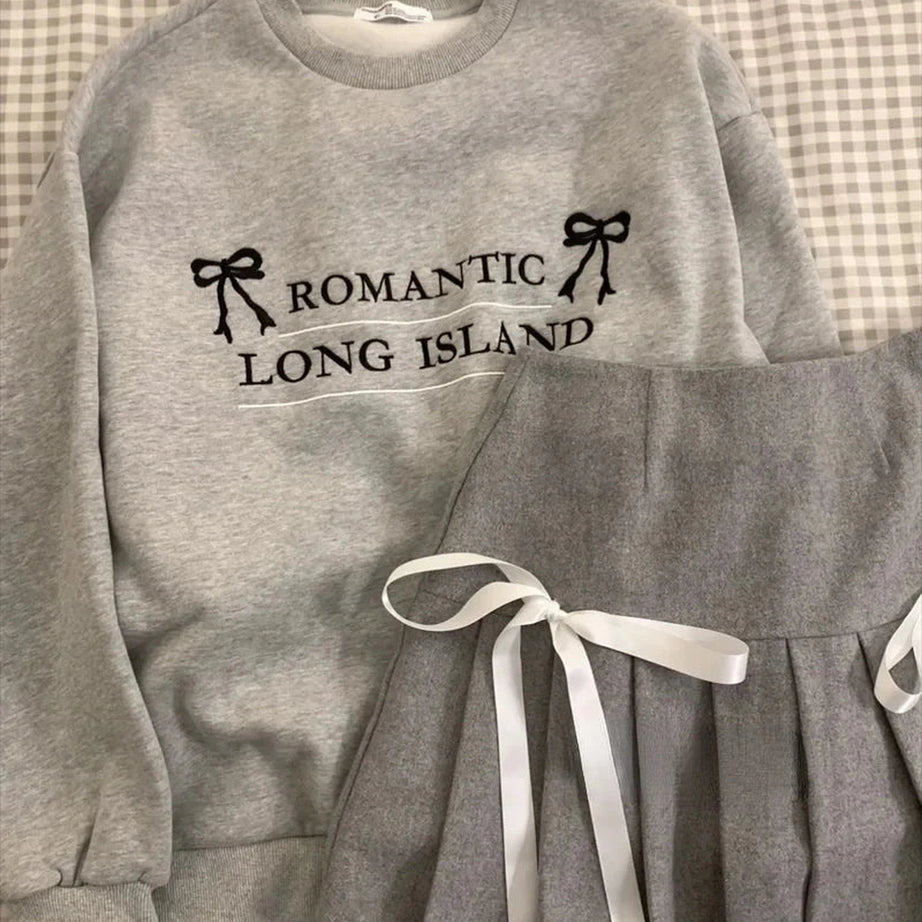 Acubi Romantic Ribbon Sweatshirt and Skirt Outfit Set Shoptery