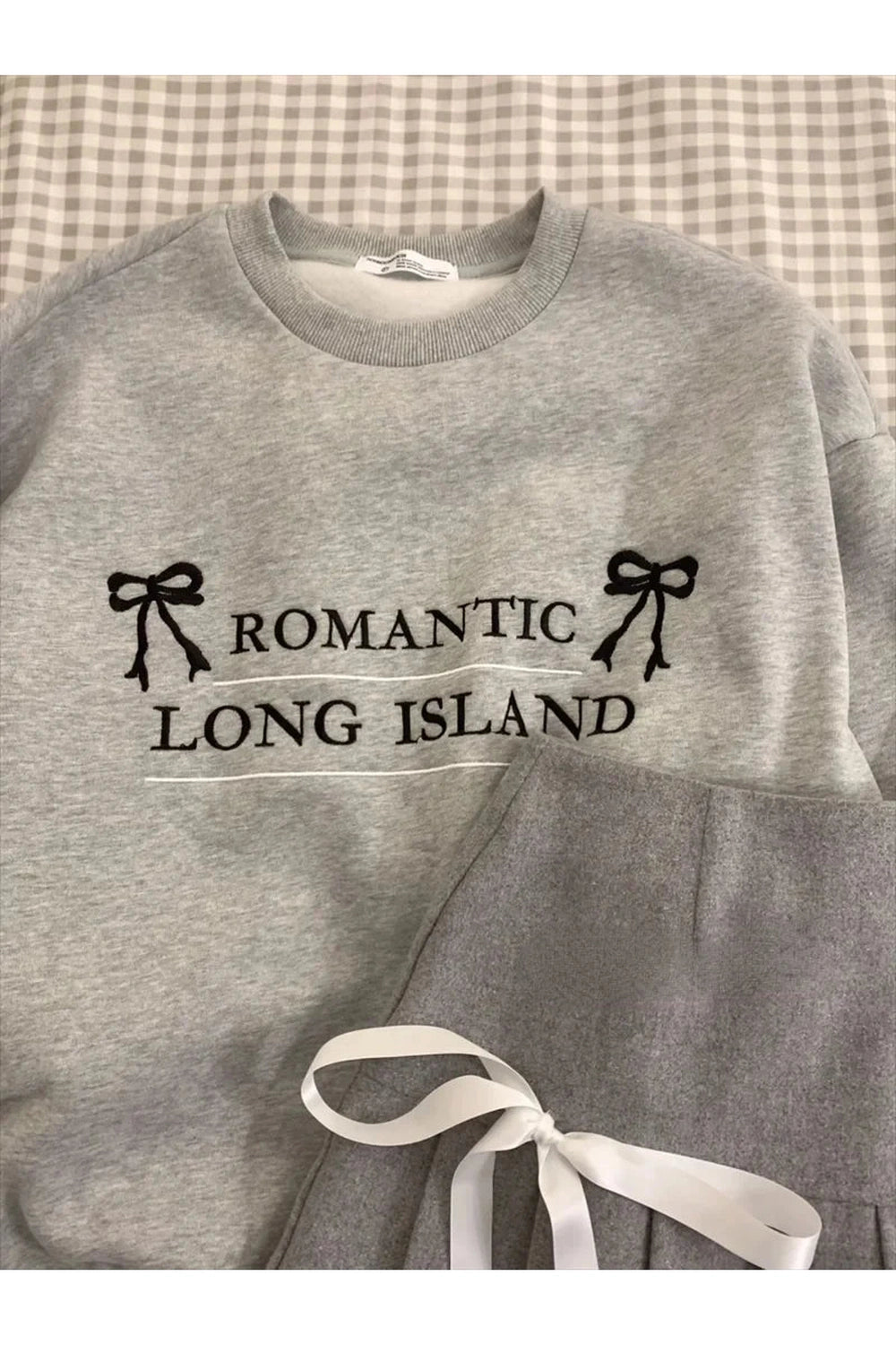 Acubi Romantic Ribbon Sweatshirt and Skirt Outfit Set K-Grey sweater Shoptery