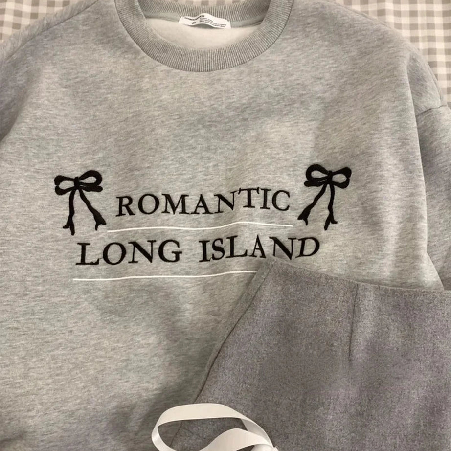 Acubi Romantic Ribbon Sweatshirt and Skirt Outfit Set K-Grey sweater Shoptery