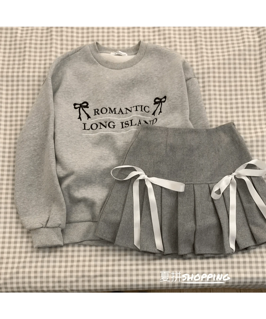 Romantic Ribbon Sweatshirt and Skirt Set - Outfit Sets