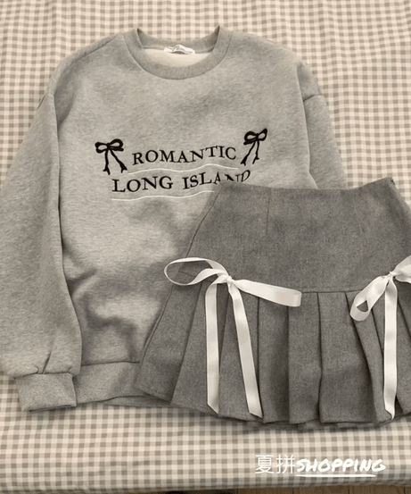 Romantic Ribbon Sweatshirt and Skirt Set - Outfit Sets