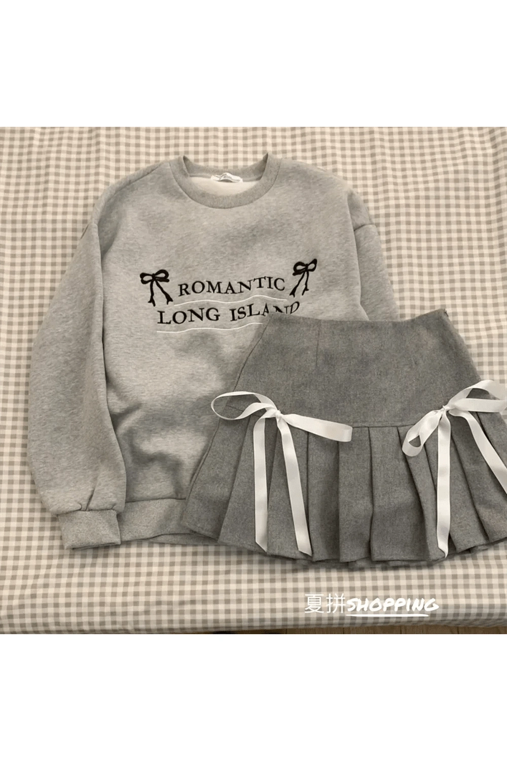 Romantic Ribbon Sweatshirt and Skirt Set - Outfit Sets