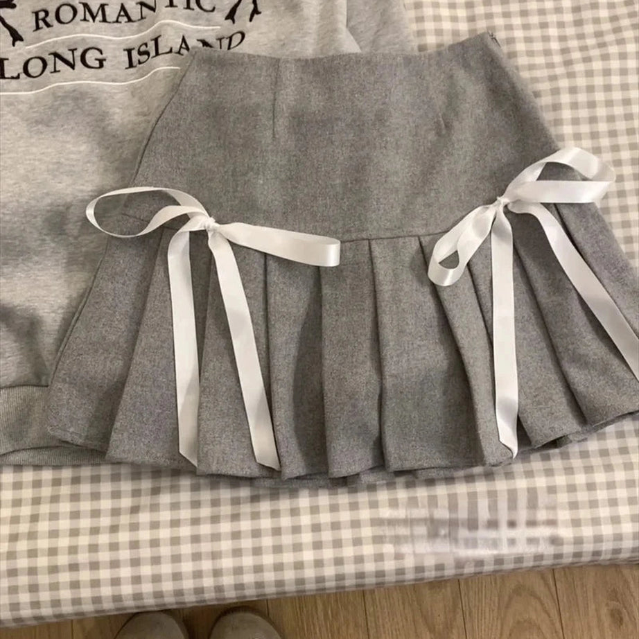 Acubi Romantic Ribbon Sweatshirt and Skirt Outfit Set Shoptery