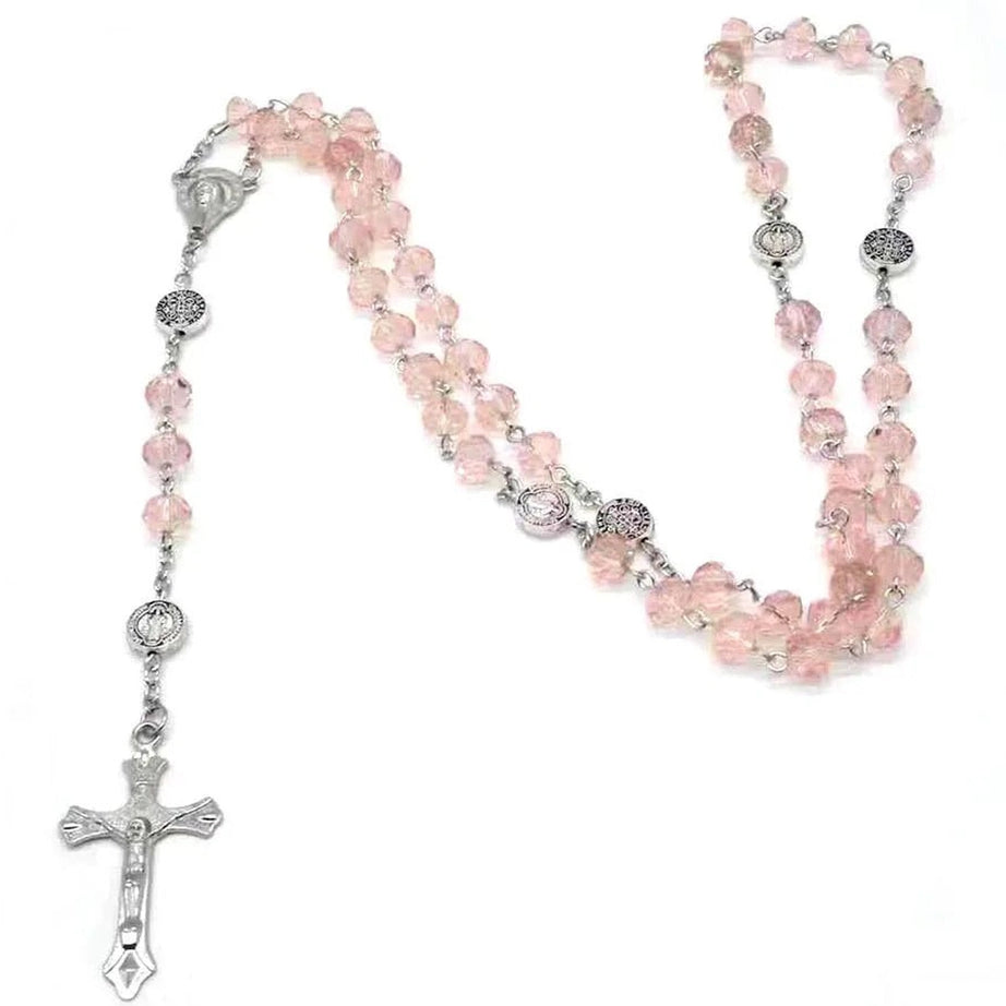 Coquette Rose Quartz Prayer Beads Necklace pink Shoptery