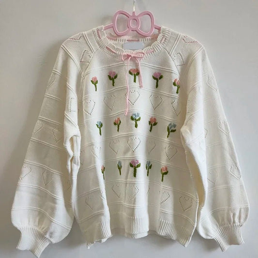 Sweater – Rosy Whispers – Oversized Fit White Sweater One Size Shoptery