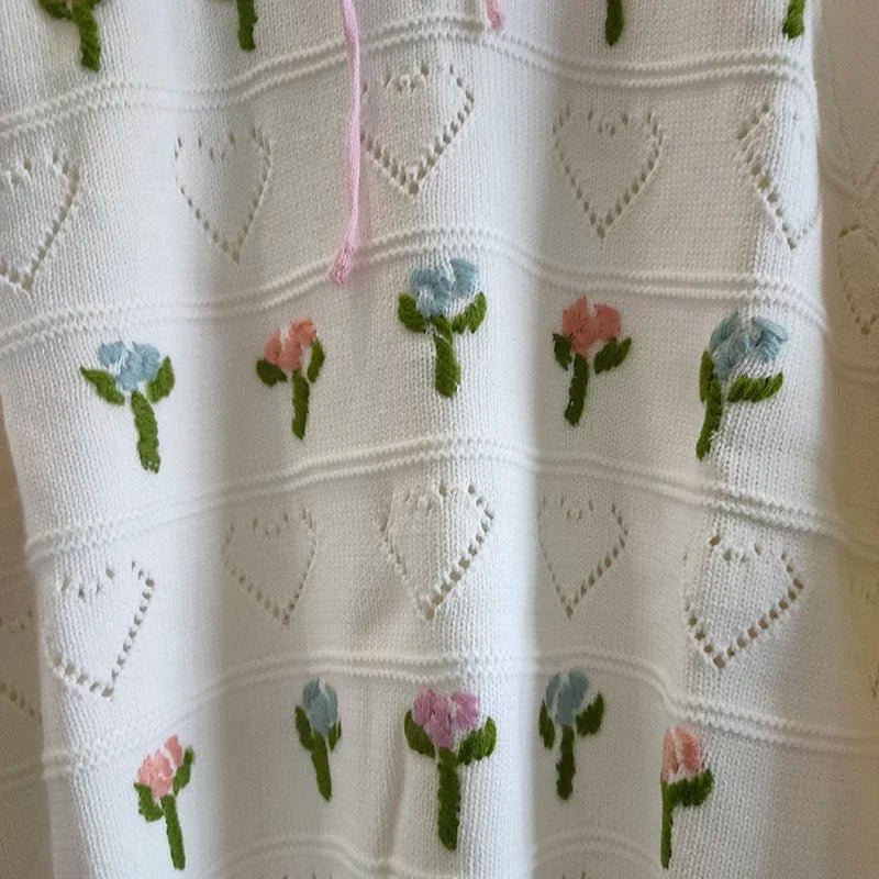 Rosy Whispers Retro Lace-Up Knit Sweater Shoptery