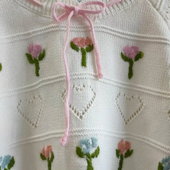 Rosy Whispers Retro Lace-Up Knit Sweater Shoptery