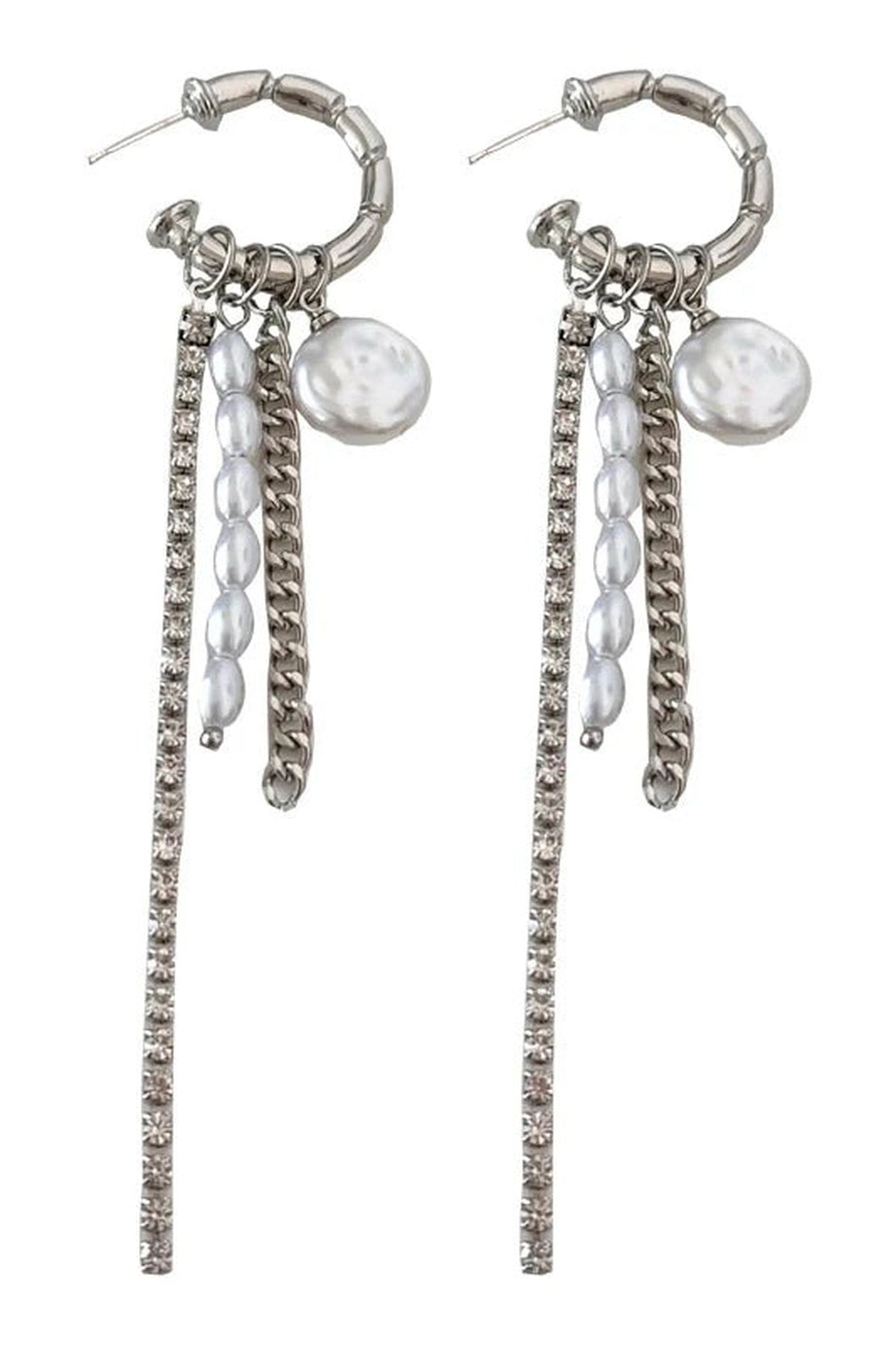 Round Bar Pearl Tassel Earrings -