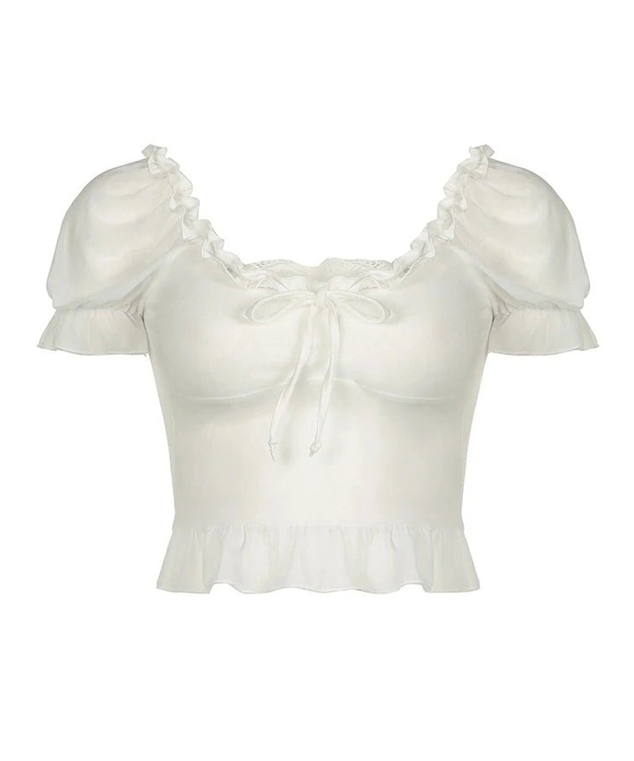 Ruffle Square Collar Top - Crop Tops