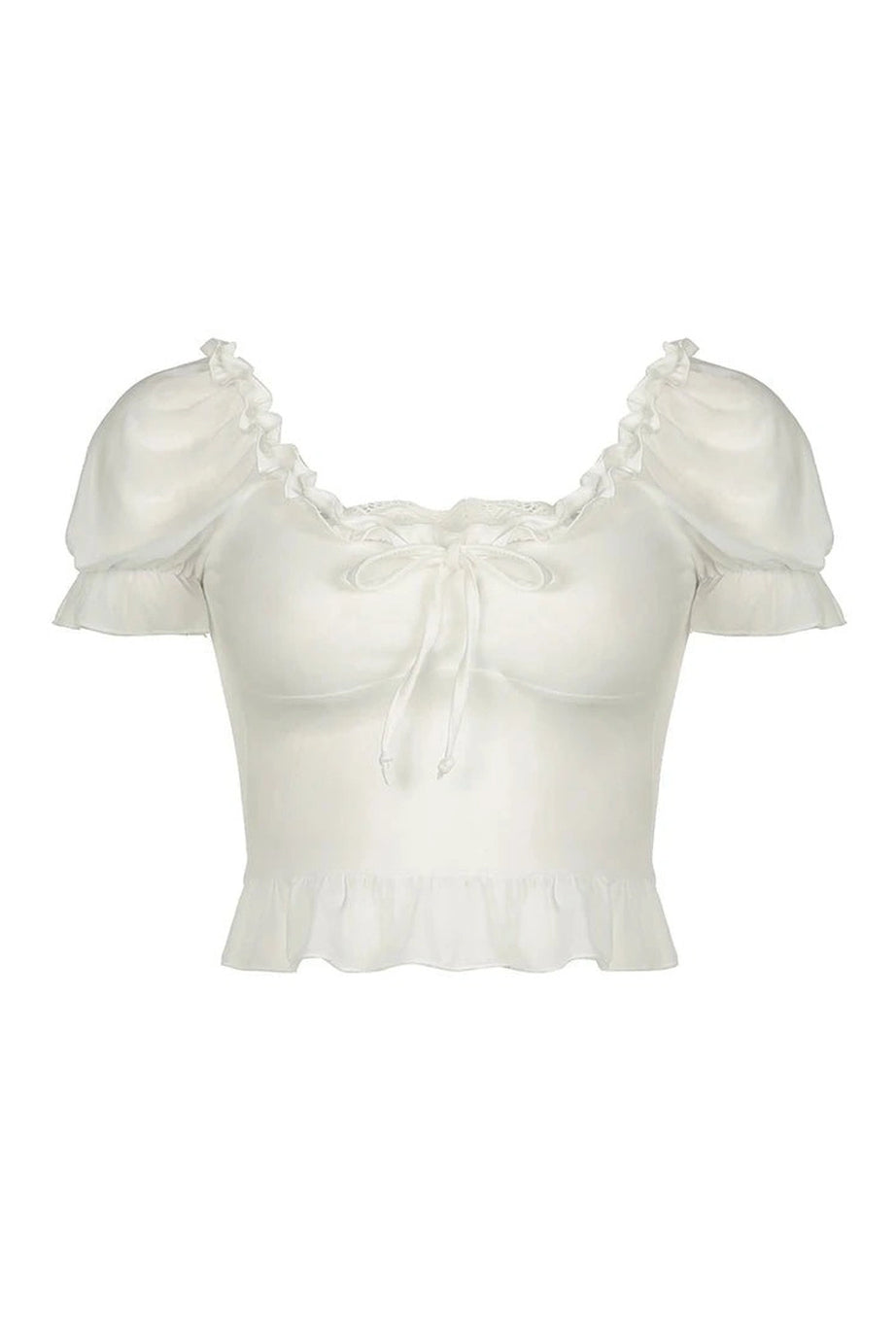 Ruffle Square Collar Top - Crop Tops