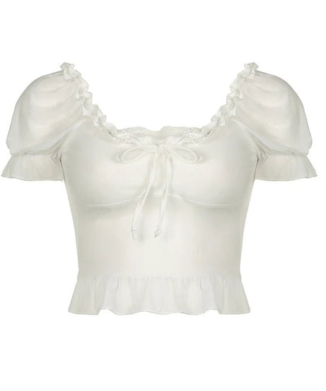 Ruffle Square Collar Top - Crop Tops