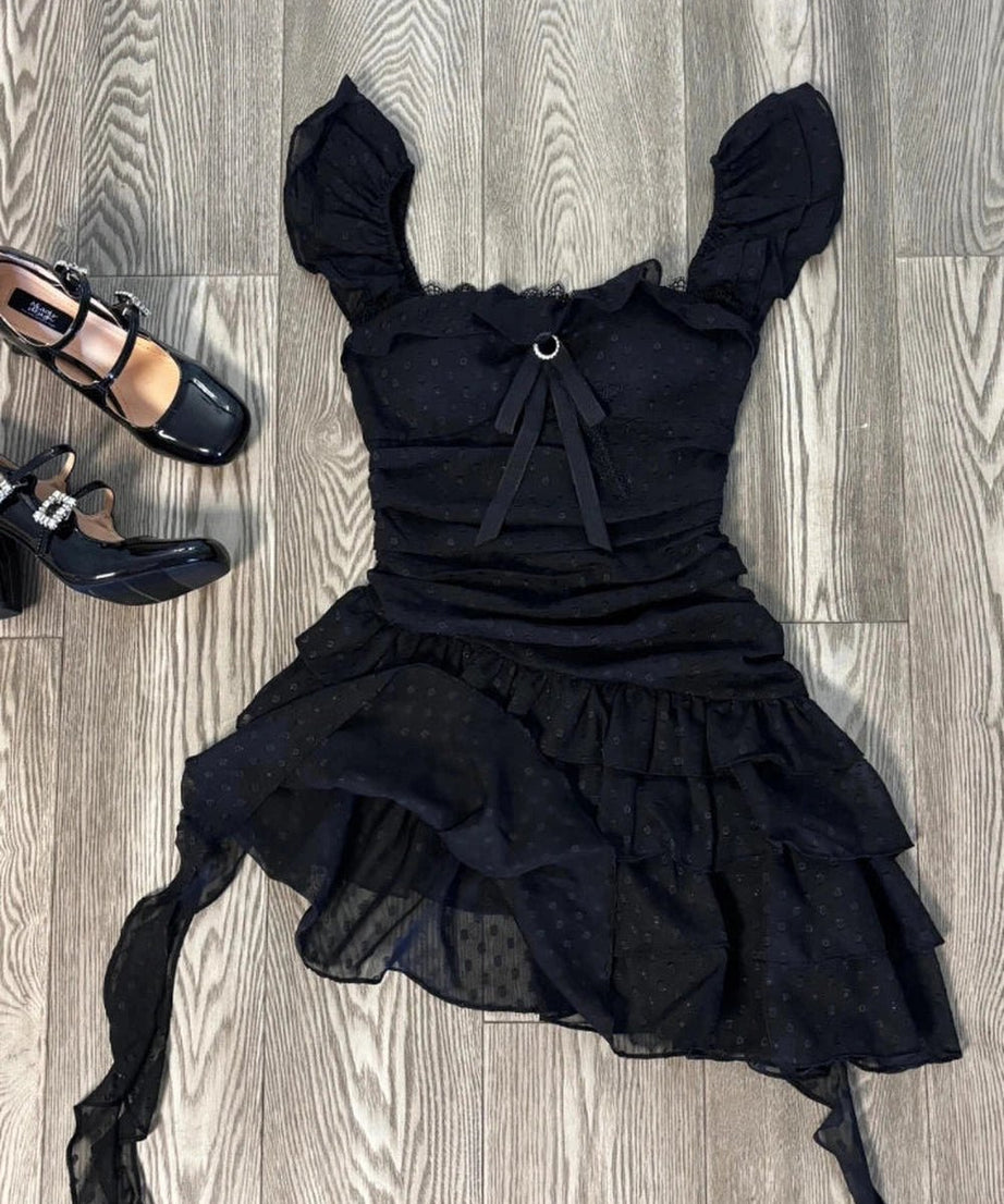 Ruffled Dark Fairy Mini Dress - Dresses