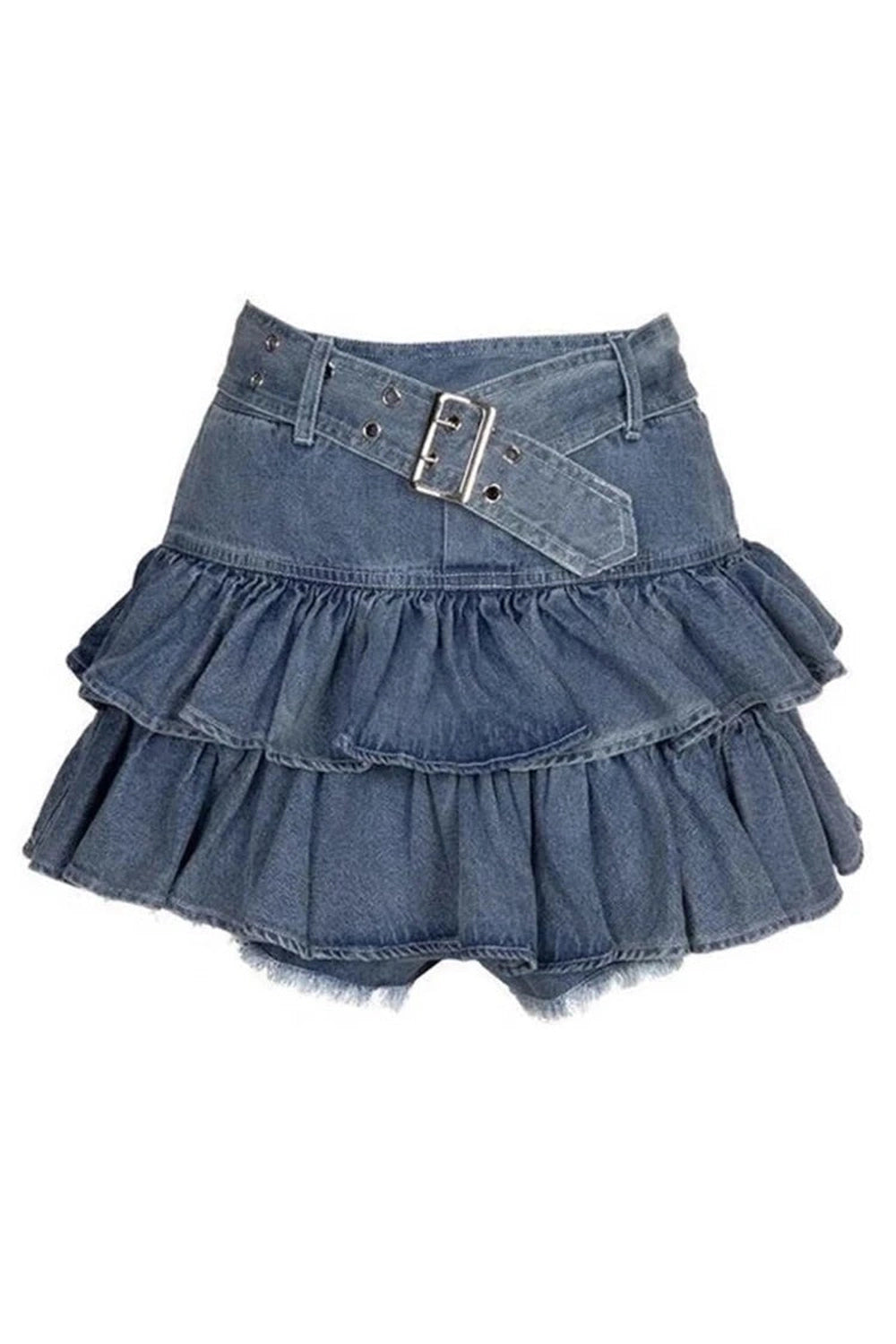 Ruffled Denim Charm Mini Skirt - 