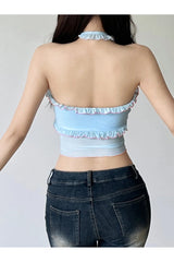 Ruffled Halter Crop Top Shoptery