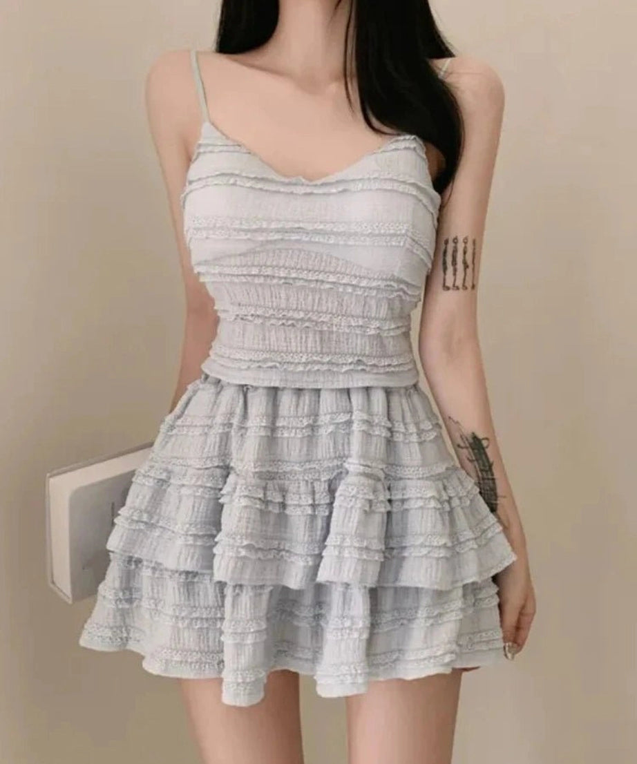 Ruffled Strappy Mini Dress - Dresses