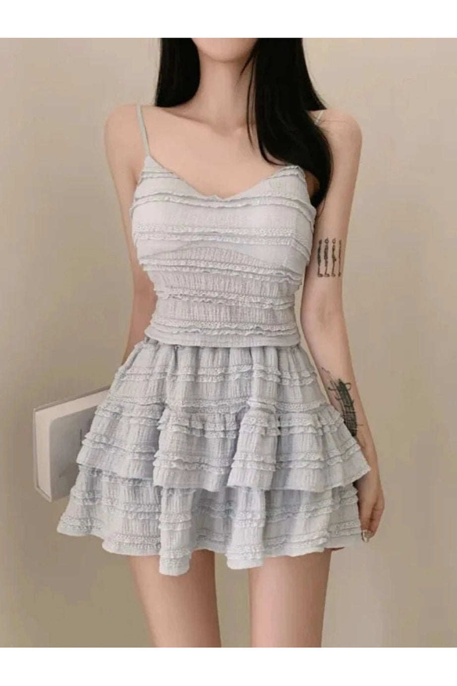 Ruffled Strappy Mini Dress - Dresses