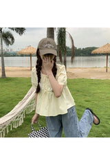 Coquette Ruffles Lace-up Blouse Shoptery