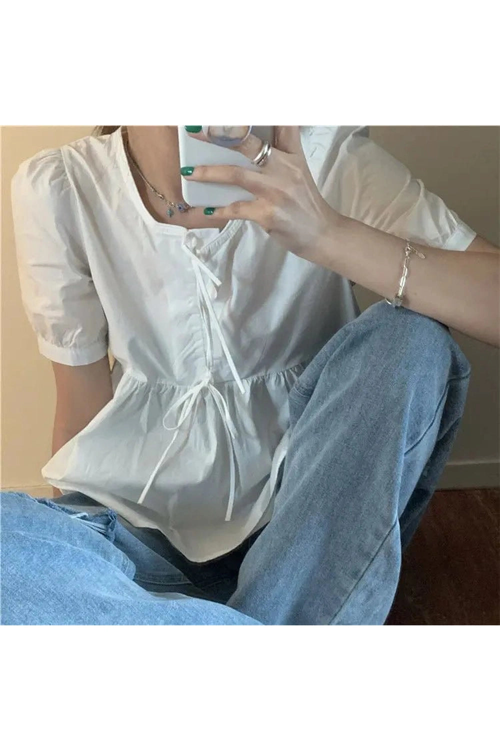 Coquette Ruffles Lace-up Blouse White Shoptery