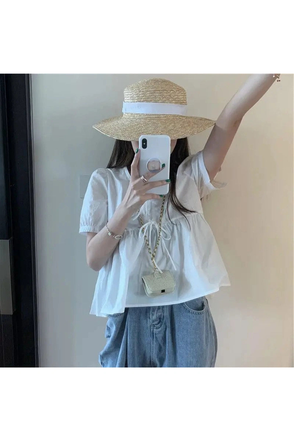 Coquette Ruffles Lace-up Blouse Shoptery