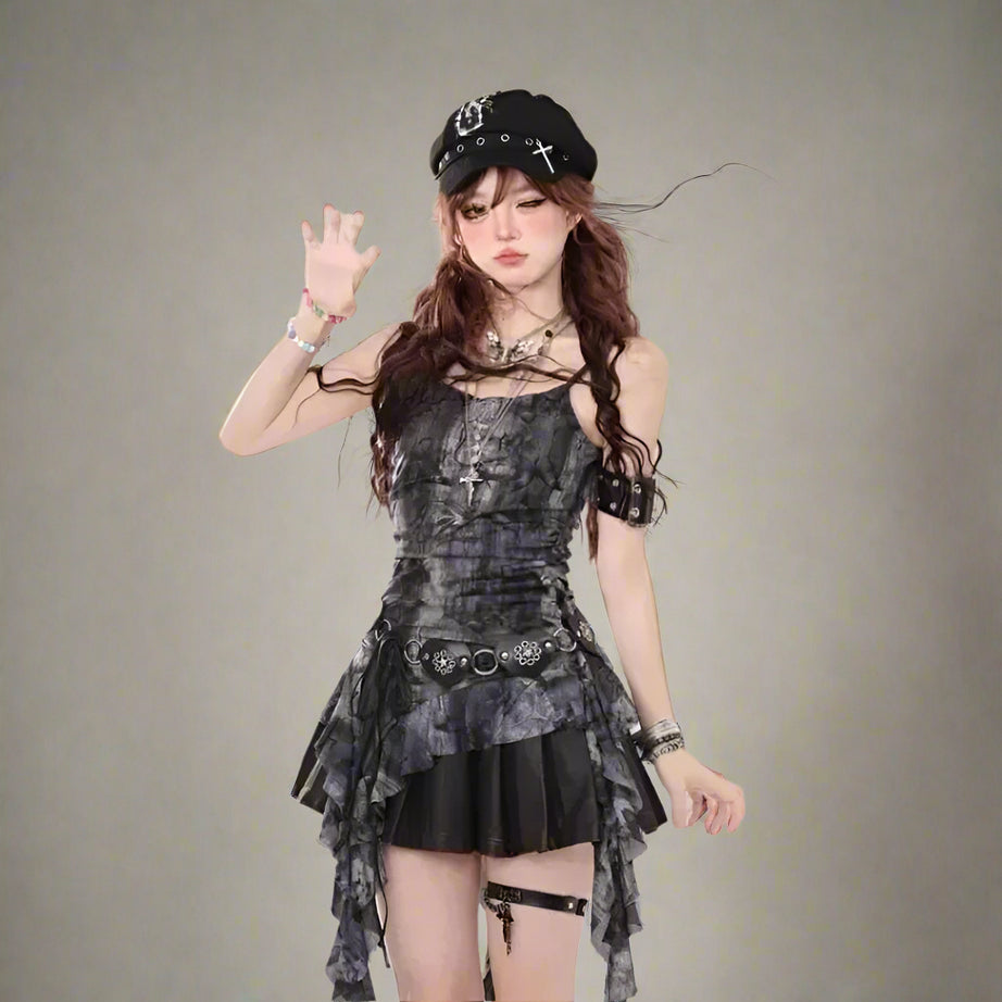 Rust & Ruins Edgy Asymmetrical Top black gray Shoptery