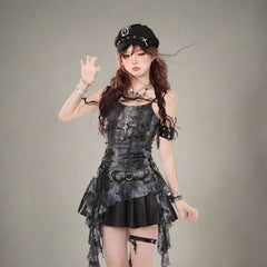 Rust & Ruins Edgy Asymmetrical Top black gray Shoptery