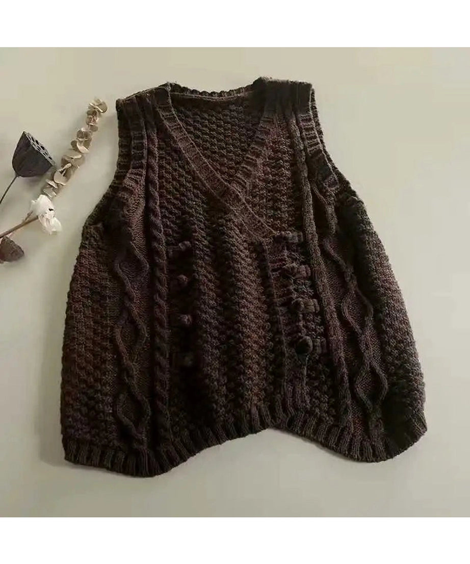 Rustic Cable Knit Button Vest - Vest