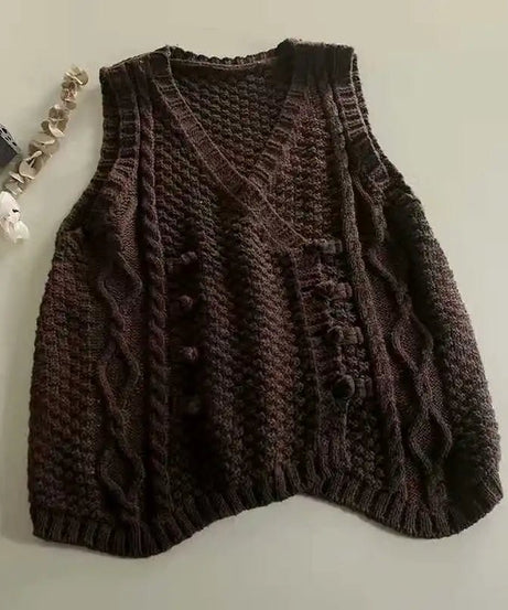 Rustic Cable Knit Button Vest - Vest