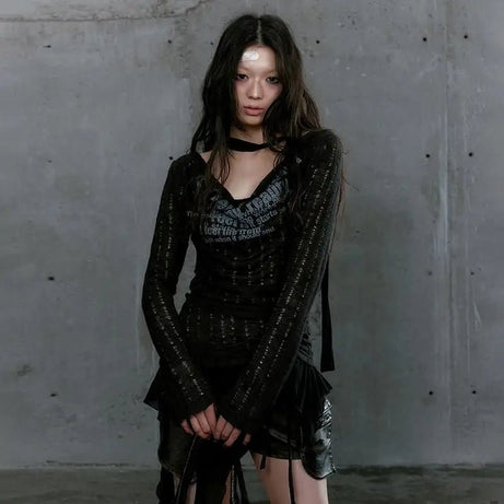 Alt Rustic Dystopia Long Sleeve Top Black Shoptery