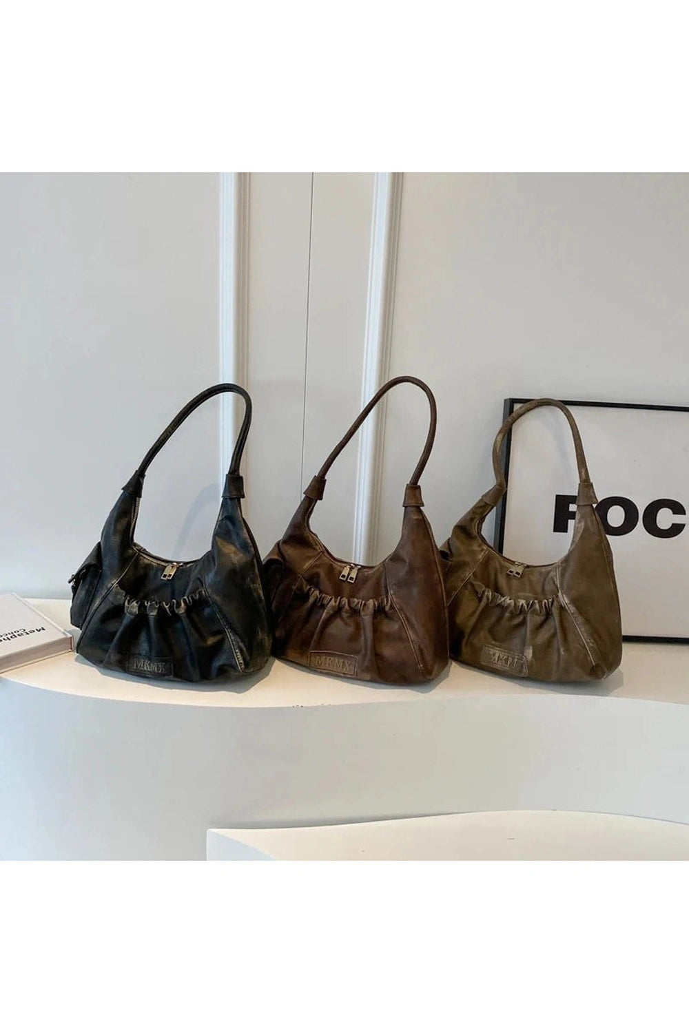 Y2k Rustic Ruched Shoulder Bag Shoptery