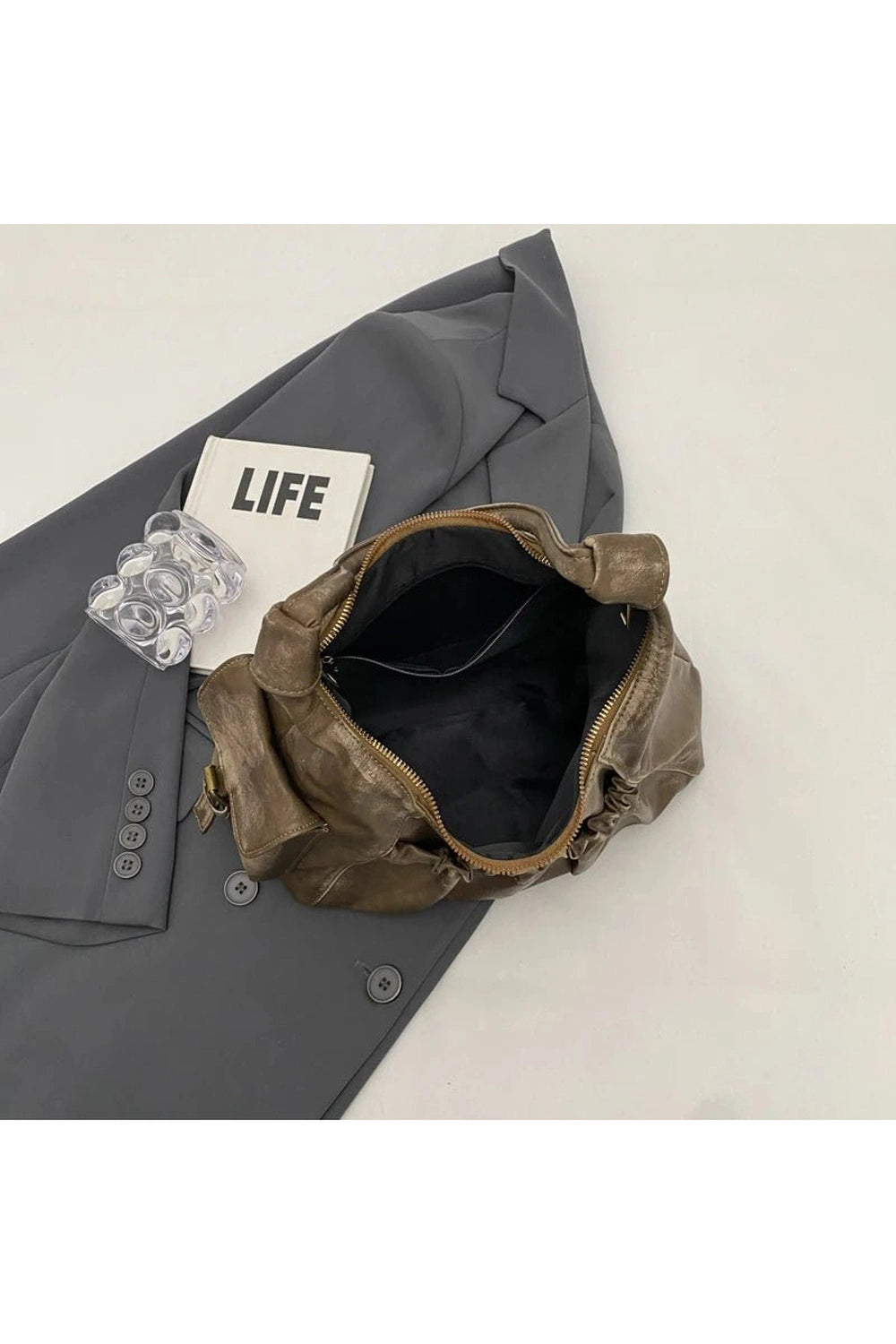 Y2k Rustic Ruched Shoulder Bag Shoptery