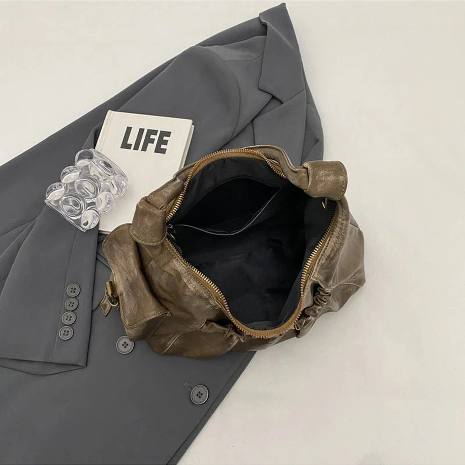 Y2k Rustic Ruched Shoulder Bag Shoptery