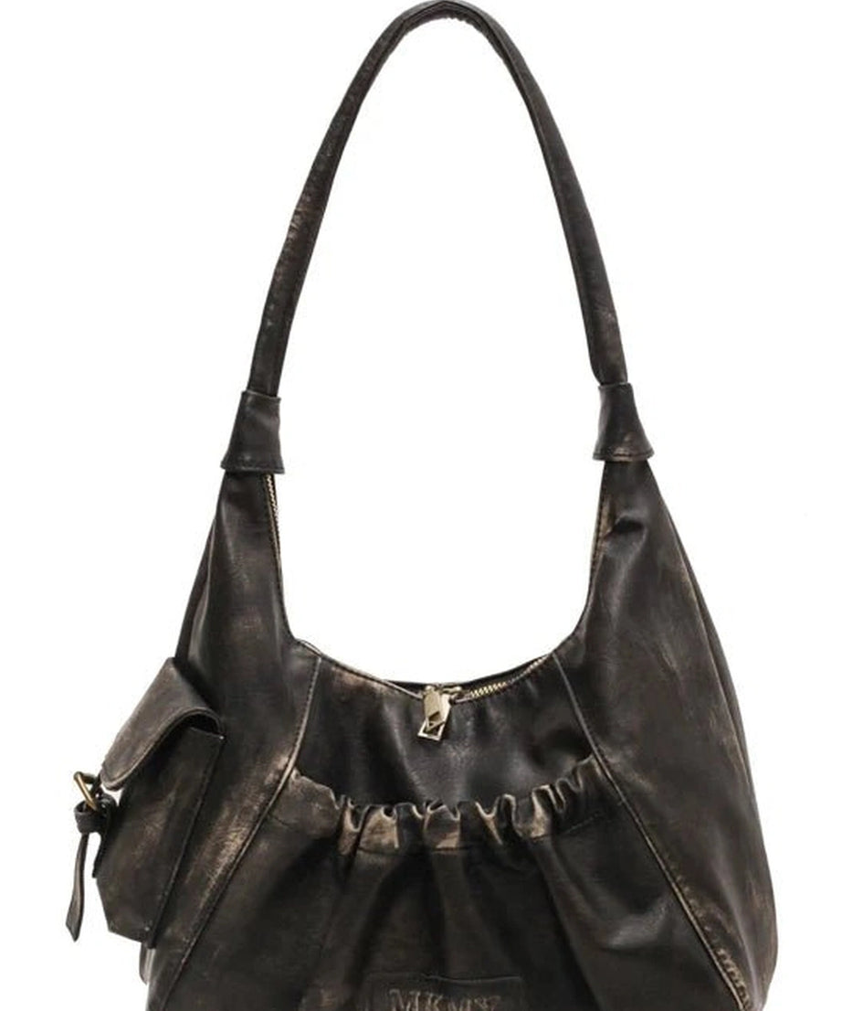 Rustic Ruched Shoulder Bag - 