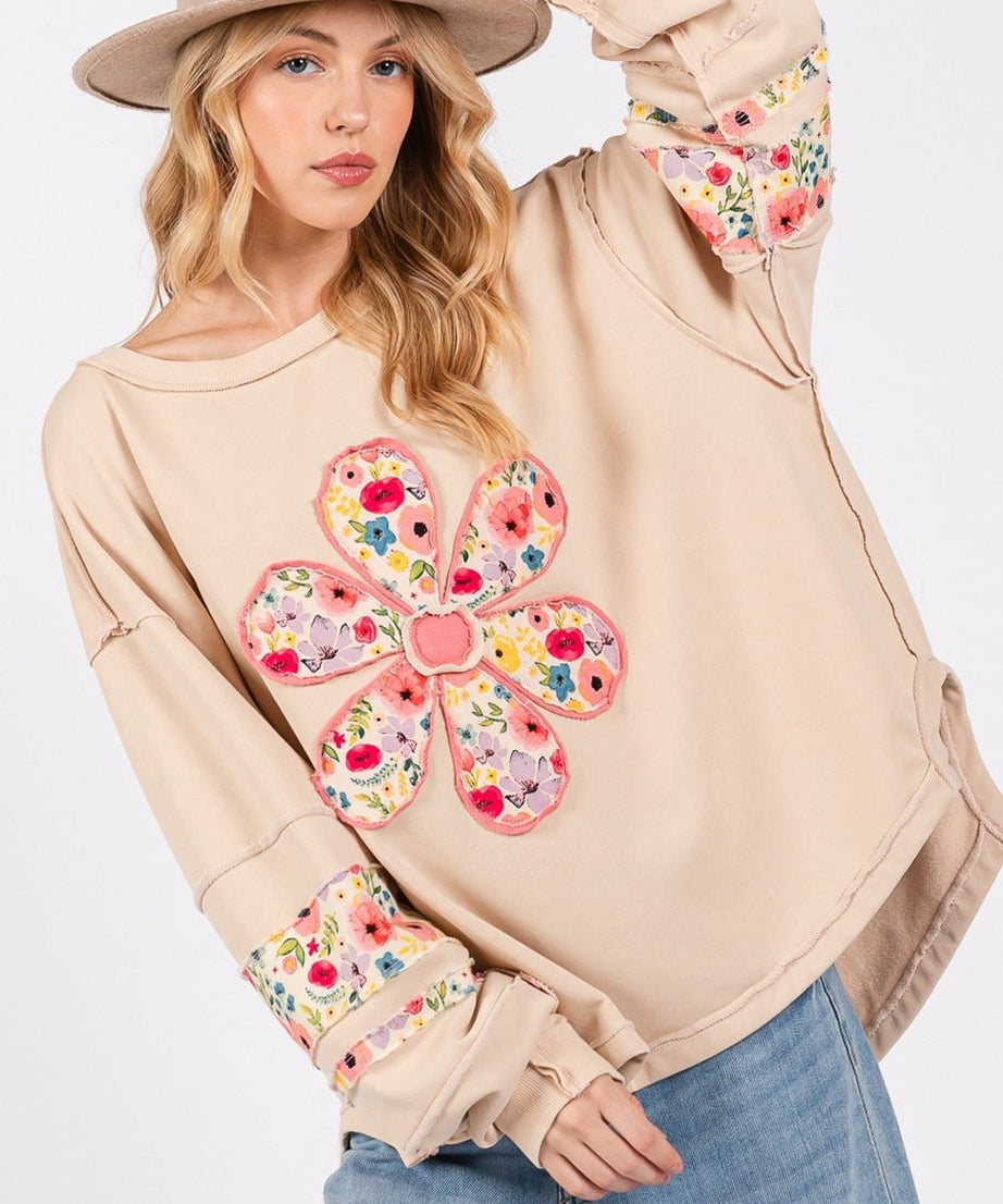 SAGE + FIG Daisy Patch Applique Long Sleeve Sweatshirt - test