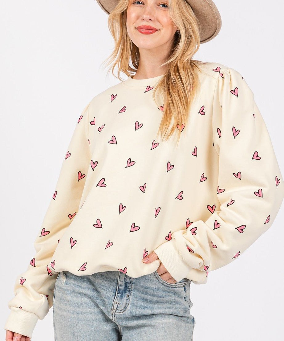 SAGE + FIG Heart Printed Contrast Long Sleeve Sweatshirt - test