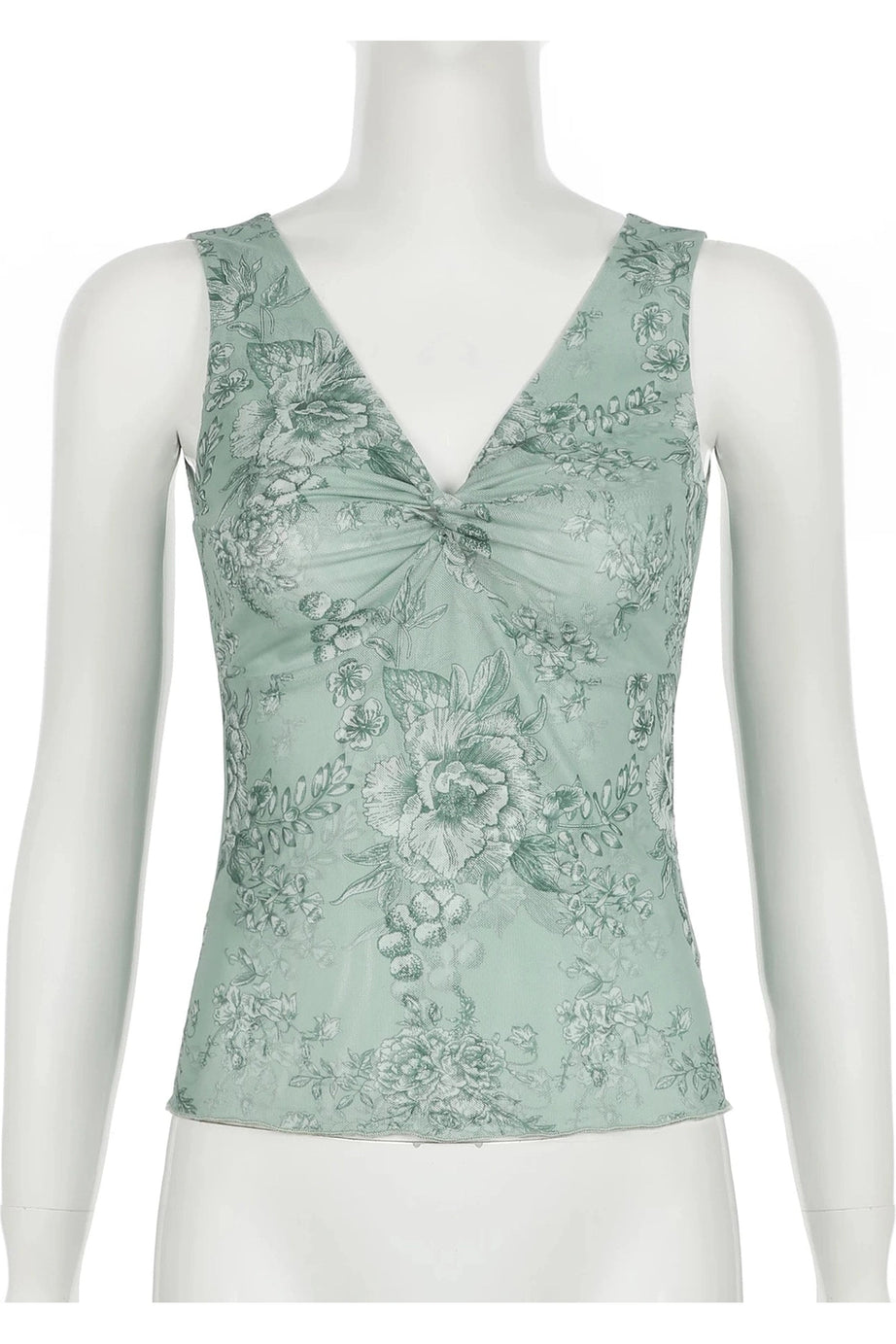 Sage Green Floral V - Neck Top - Shirts & Tops