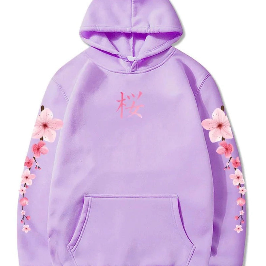 Pastel Aesthetic Sakura Graphic Hoodie light-purple Shoptery