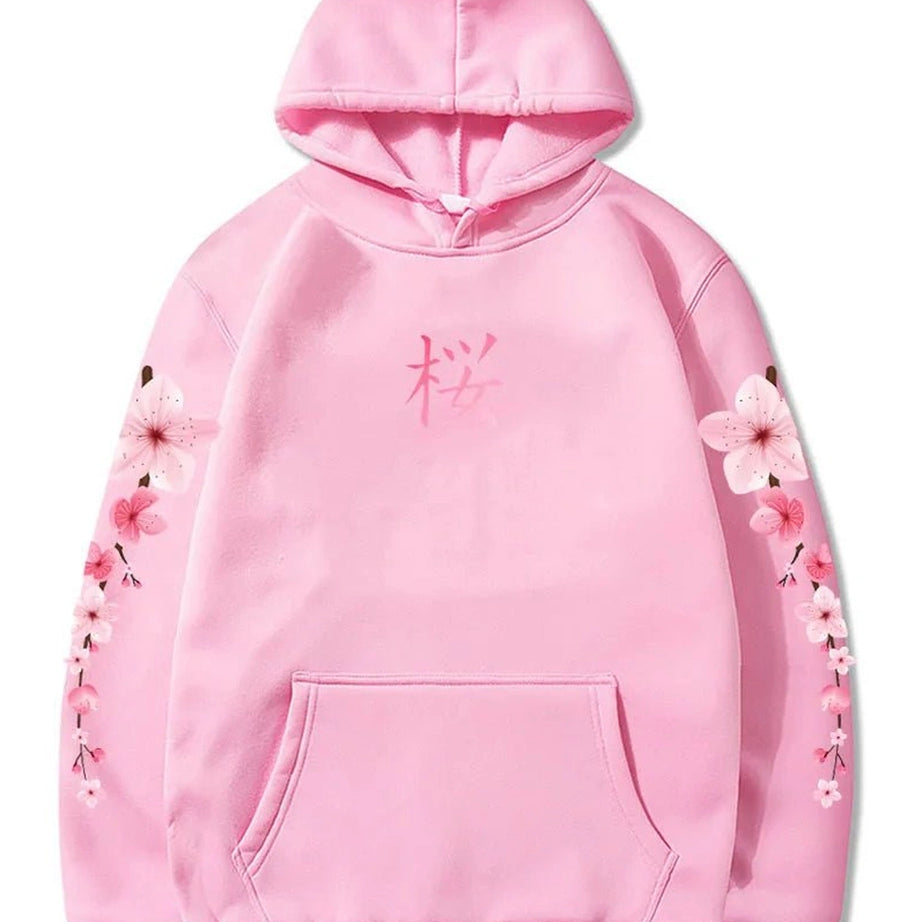 Pastel Aesthetic Sakura Graphic Hoodie pink Shoptery
